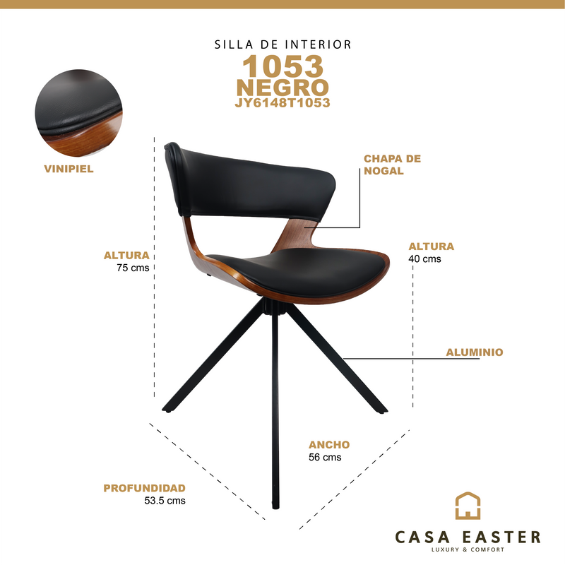 Cargue la imagen en el visor de la galería, Silla de Interior 1053 color negro con café - JY6148T1053
