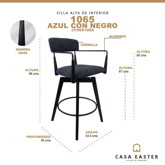 Silla alta de interior de madera 1065 color azul - JY9051065