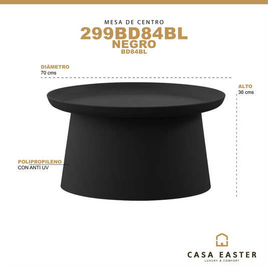 Mesa de centro de exterior e interior anti UV Color Negro D.70cms  299 - BD84BL