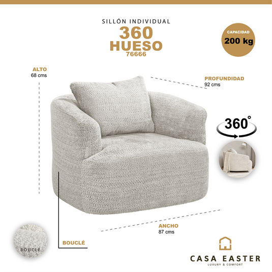 Sillón de interior giradorio 360 color hueso - 76666