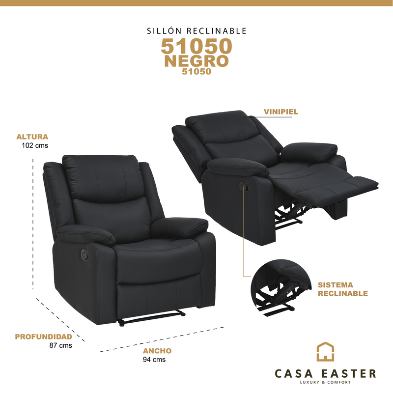 Cargue la imagen en el visor de la galería, Sillón individual Reclinable manualmente 51050 color negro - 51050
