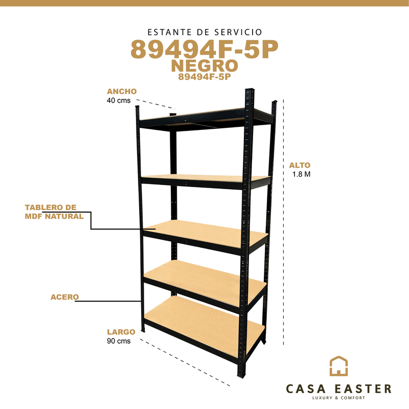 Cargue la imagen en el visor de la galería, Estante de servicio 89494F-5P Color negro 5 niveles - 89494F-5P
