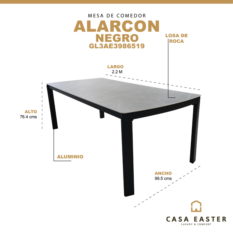 Cargue la imagen en el visor de la galería, Mesa de comedor Alarcon 2.2 M color negro - GL3AE3986519
