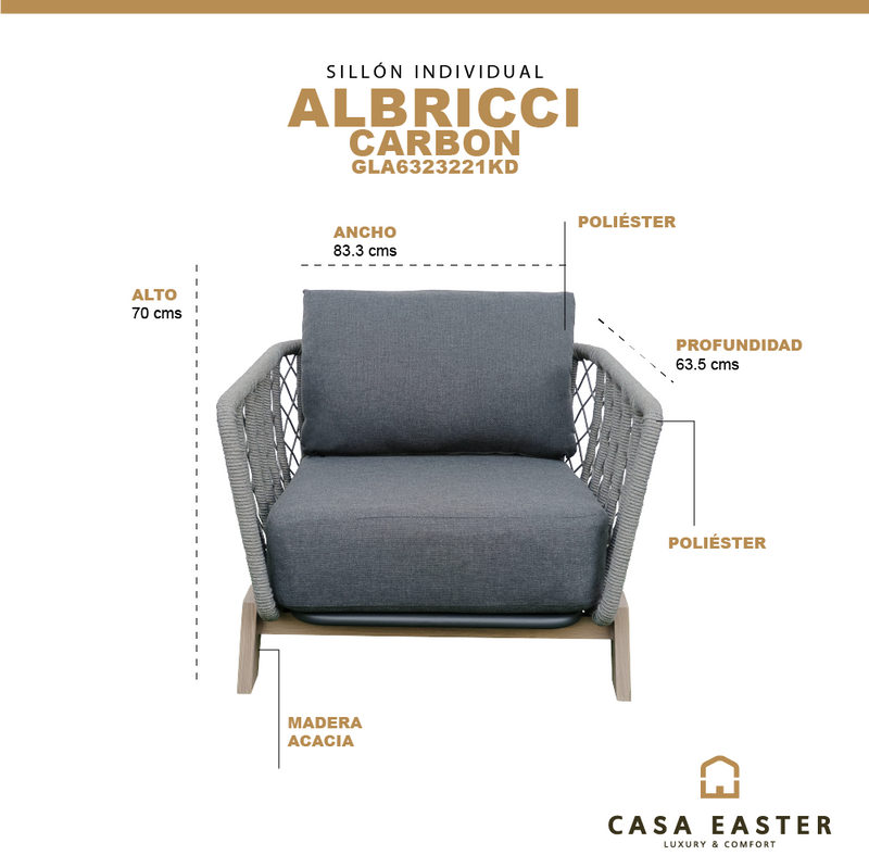 Cargue la imagen en el visor de la galería, Sillón Individual ALbricci color carbon - GLA6323221KD
