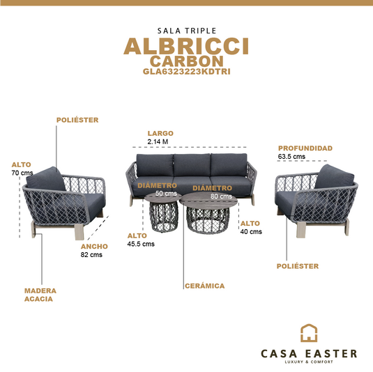 Set triple Albricci color Carbón - GLA6323223KDTRI