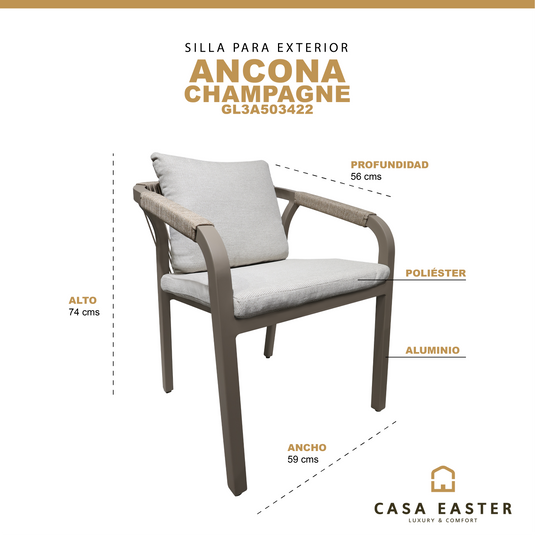 Silla para Exterior e Interior Ancona de Aluminio Color Champagne - GL3A503422