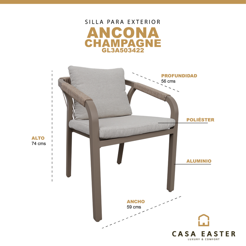 Cargue la imagen en el visor de la galería, Silla para Exterior e Interior Ancona de Aluminio Color Champagne - GL3A503422
