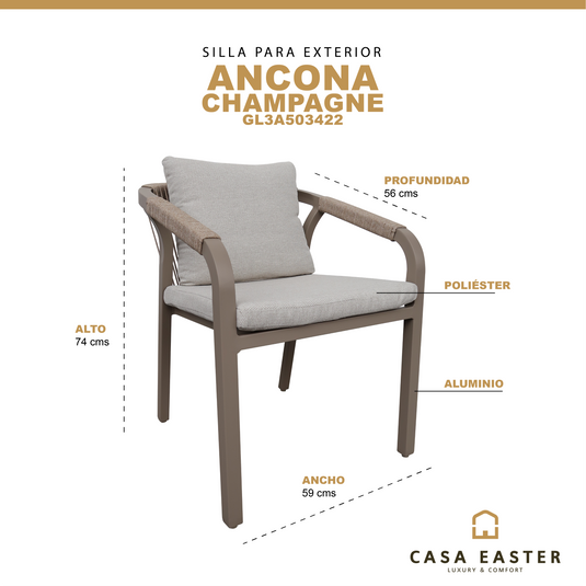 Silla para Exterior e Interior Ancona de Aluminio Color Champagne - GL3A503422