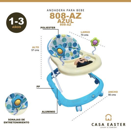 Andadera para bebe color Azul - 808-AZ