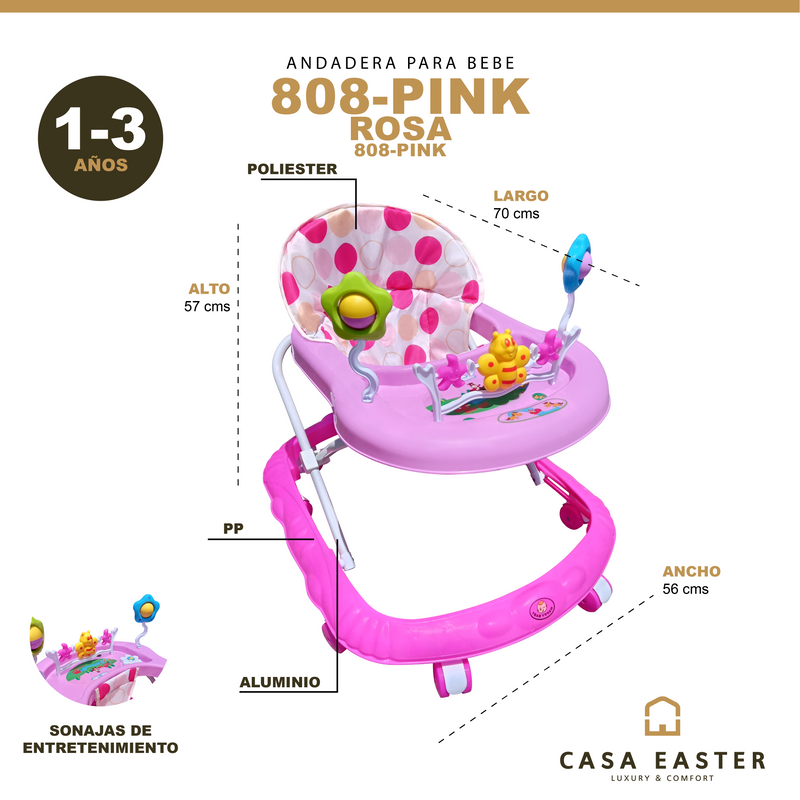Cargue la imagen en el visor de la galería, Andadera para bebe color Rosa - 808-PINK
