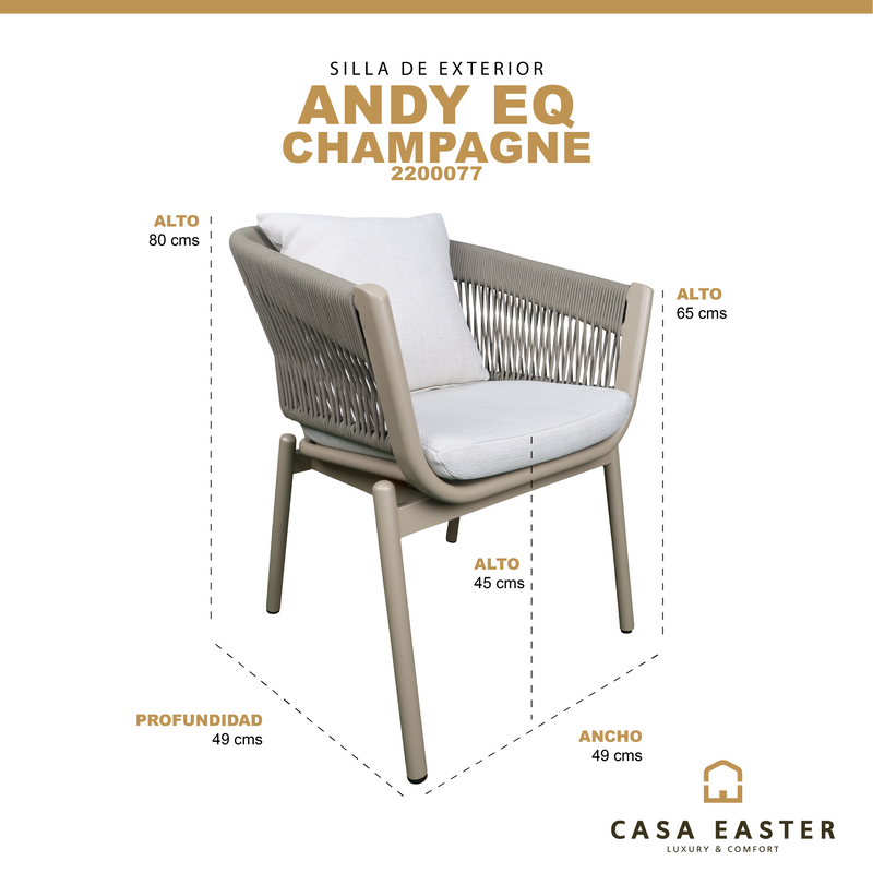Cargue la imagen en el visor de la galería, Silla de Lazo Andy EQ para Exterior e Interior Color Champagne - 2200077
