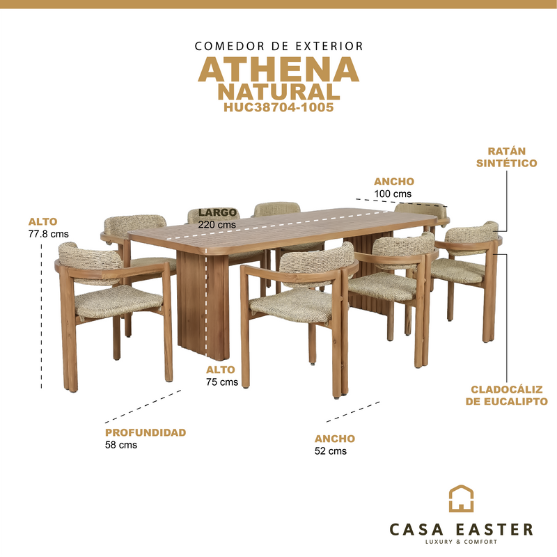 Cargue la imagen en el visor de la galería, Comedor Athena 2.2M + 8 sillas Athena natural - HUC38704-1005
