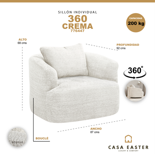 Sillón de interior giradorio 360 color crema - 76447