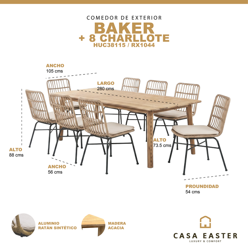 Cargue la imagen en el visor de la galería, Comedor de exterior Baker 2.8M + 8 sillas Charllote - HUC38115 / RX1044
