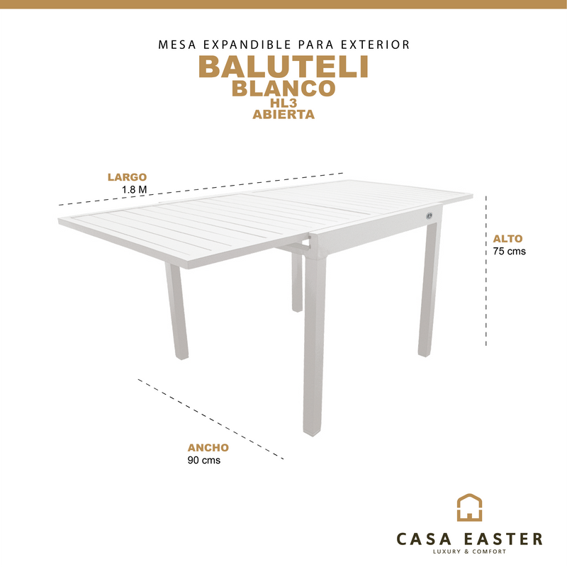 Cargue la imagen en el visor de la galería, Mesa  de Comedor para interior  y exterior de Aluminio  Color Blanco BALUTELI-HL3 CasaEaster
