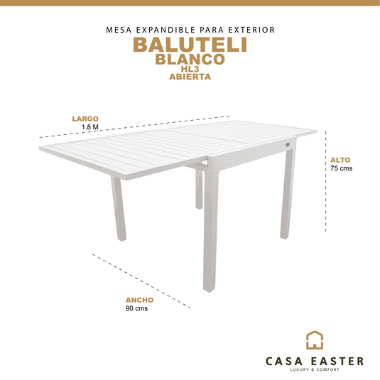 Mesa  de Comedor para interior  y exterior de Aluminio  Color Blanco BALUTELI-HL3 CasaEaster