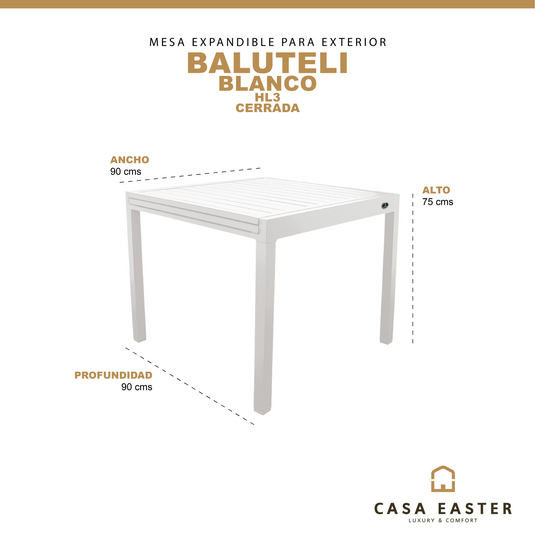 Mesa  de Comedor para interior  y exterior de Aluminio  Color Blanco BALUTELI-HL3 CasaEaster