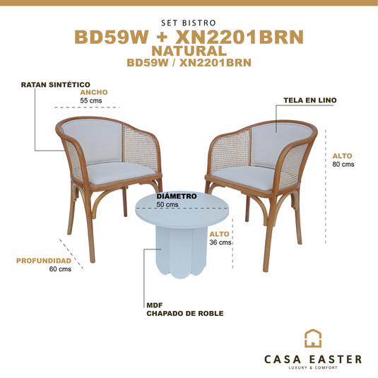 Set Bistro BS59W blanca + Silla XN2201BRN color natural