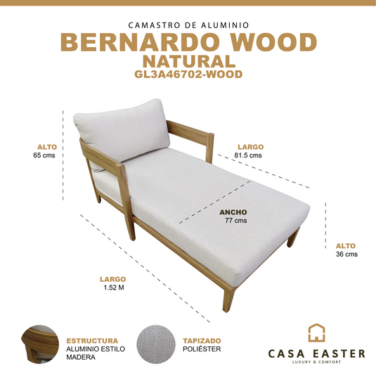 Camastro de Aluminio estilo madera Bernardo color natural - GL3A46702-WOOD