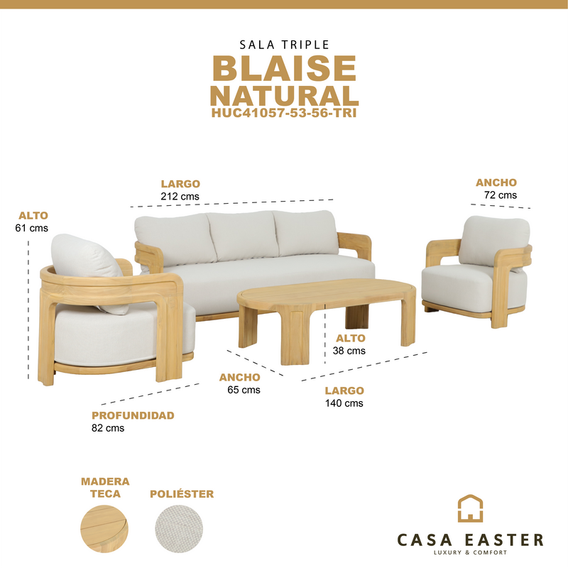 Cargue la imagen en el visor de la galería, Set triple de madera Blaise para exterior color Natural - HUC41057-53-56-TRI
