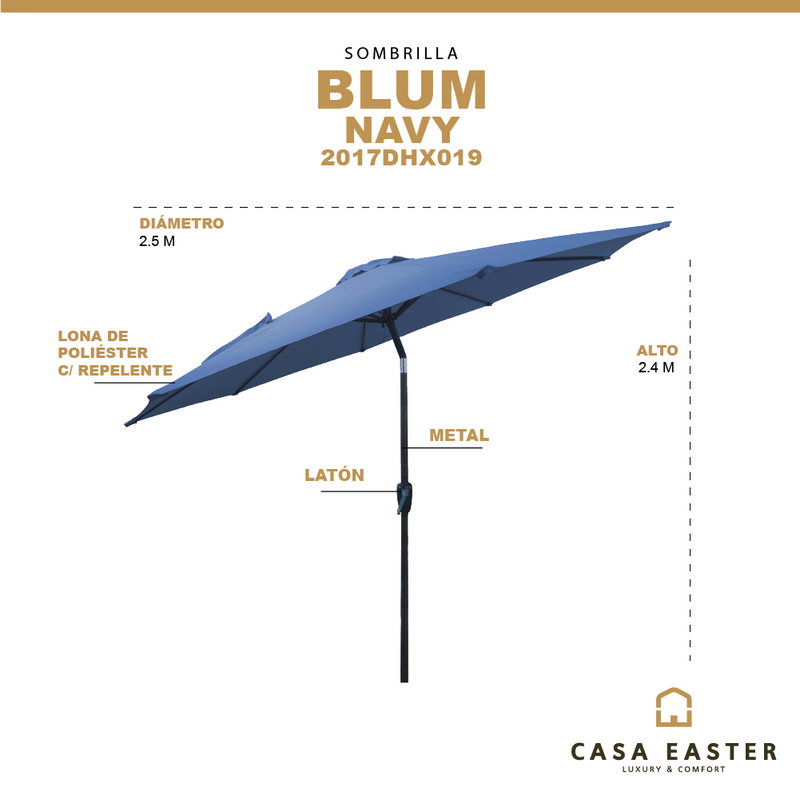 Cargue la imagen en el visor de la galería, Sombrilla Blum Para Jardin con Angulo de Inclinación Color Azul Navy - 2017DHX019
