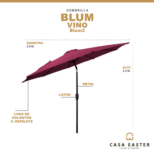 Sombrilla Blum Para Jardin con angulo de Inclinación Color Vino -Blum2