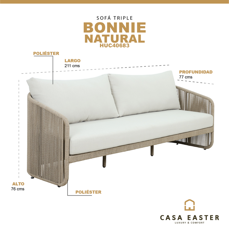 Cargue la imagen en el visor de la galería, Sofá triple Bonnie color natural - HUC40683
