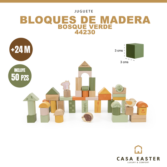 Juego bloques de madera 50 pz bosque verde - 44230