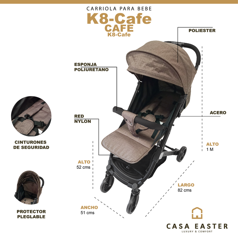 Cargue la imagen en el visor de la galería, Carriola Stroller para bebe color Cafe - K8-Cafe
