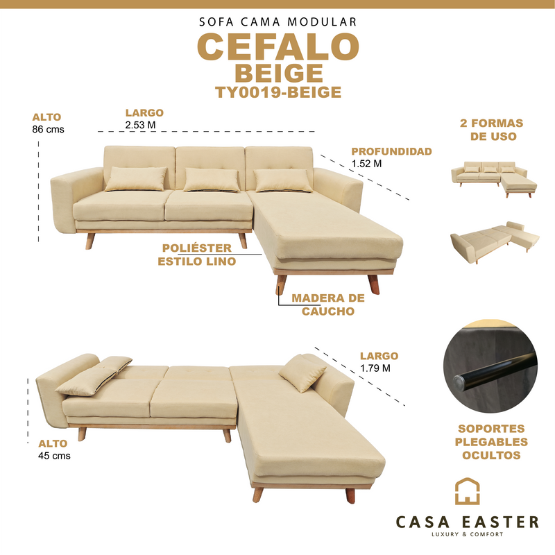 Cargue la imagen en el visor de la galería, Sofá-Cama modular Cefalo color Beige - TY0019-BEIGE
