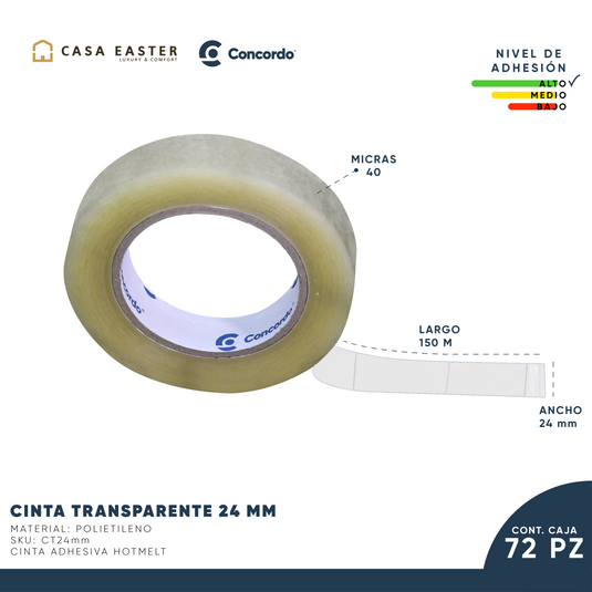 Caja De Cinta 24mm x 150m 72pz Color Transparente-CT24mm