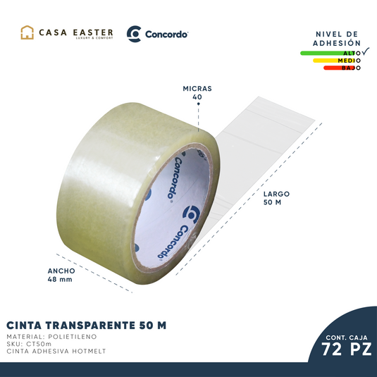 Caja De Cinta 50m x 48mm 72pz Color Transparente-CT50m
