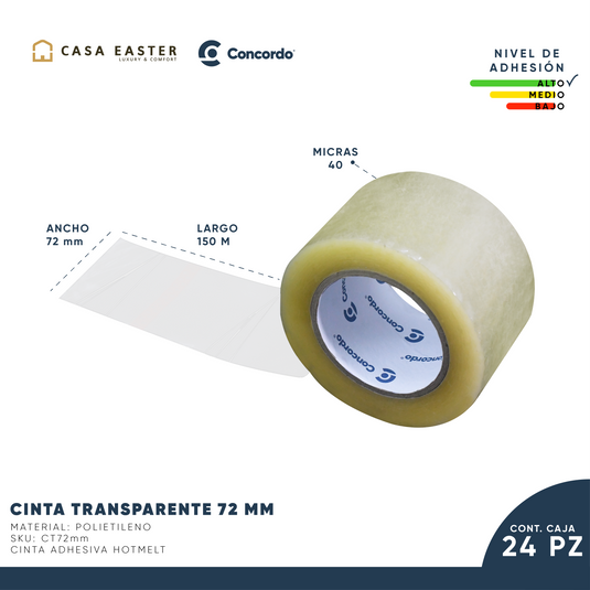 Caja De Cinta 150m x 72mm 24pz Color Transparente-CT72
