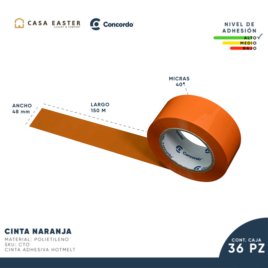 Caja De Cinta 150m x 48mm 36pz Color Naranja-CTO