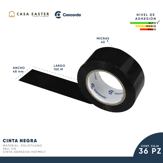 Caja De Cinta 150m x 48mm 36pz Color Negra-CN
