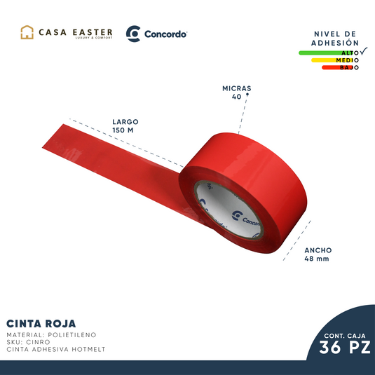 Caja De Cinta 150m x 48mm 36pz Color Roja-CINRO