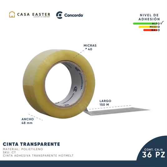 Caja De Cinta 150m x 48mm 36pz Color Transparente-CT
