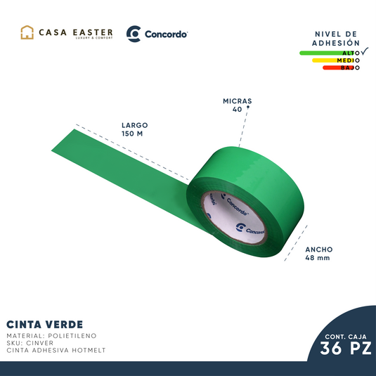 Caja De Cinta 150m x 48mm 36pz Color Verde-CINVER