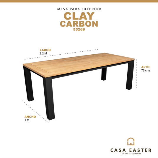 Mesa de Comedor Rectangular  de Madera Teca Color Carbon CLAY  -55269 CasaEaster
