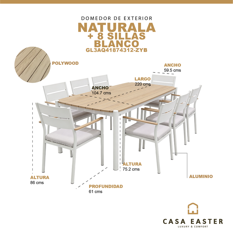 Cargue la imagen en el visor de la galería, Comedor Naturala + 8 silla naturala color blanco - GL3AQ41874312-ZYB
