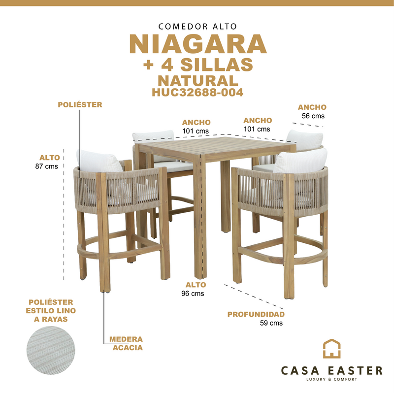 Cargue la imagen en el visor de la galería, Comedor alto Niagara 1x1M + 4 sillas altas niagara -  HUC32688-004
