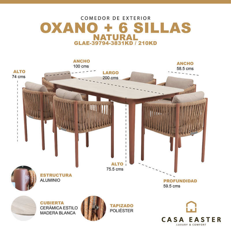 Load image into Gallery viewer, Comedor Oxano 2M + 6 sillas Oxano color Natural - GLAE-39794-3831KD / 210KD
