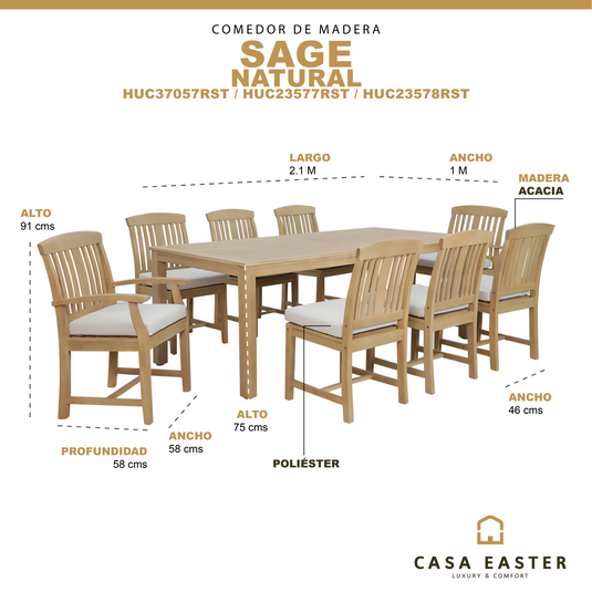 Comedor Sage + 8 sillas Sage de madera