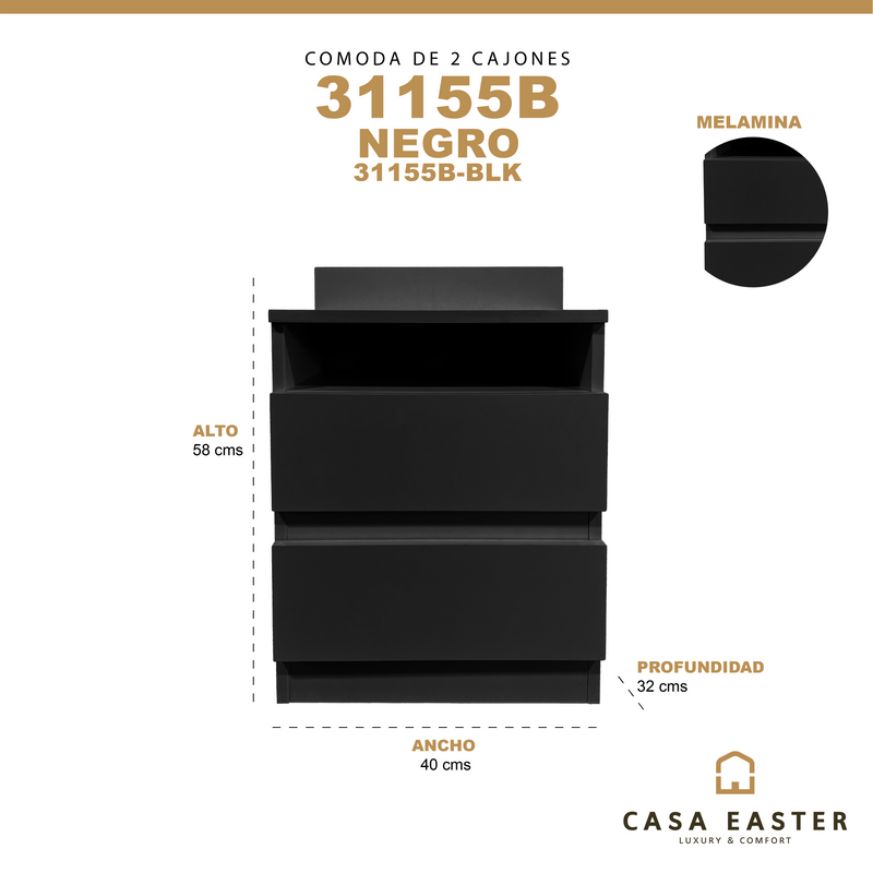 Cargue la imagen en el visor de la galería, Buró 31155B color negro de 2 niveles - 31155B-BLK
