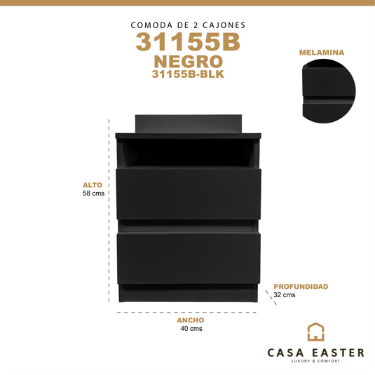 Buró 31155B color negro de 2 niveles - 31155B-BLK