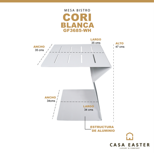 Mesa bistro 35x35cm Cori color blanco - GF3685-WH