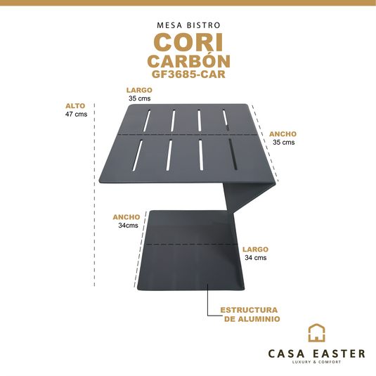 Bistro table 35x35cm Cori charcoal - GF3685-CAR