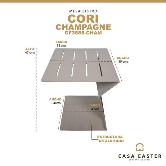 Bistro table 35x35cm Cori champagne color - GF3685-CHAM