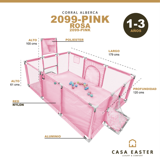 Corral-Alberca de pelotas infantil color Rosa - 2099-PINK