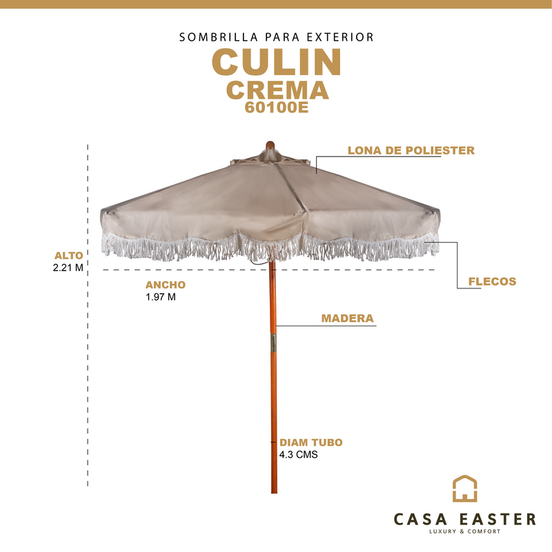 Cargue la imagen en el visor de la galería, Sombrilla CULIN 60100E con flecos, para Jardín color crema - 60100E

